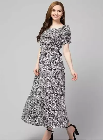 ANURUPAM FASHION Fancy Women's Dress short sleeves printed Polyester A-Line Midi Dress