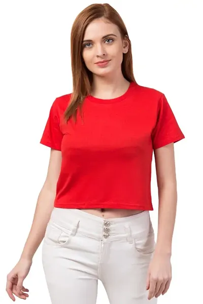 Plain Casual Half Sleeve Women's Crop Top