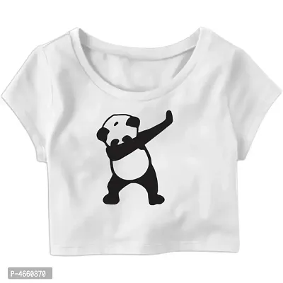Dabbing Panda Printed Casual Half Sleeve Women's Crop Top