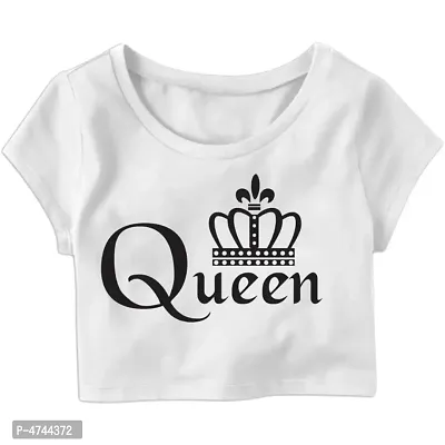 Queen Perfect Crown Printed Casual Half Sleeve Women's Crop Top-thumb0