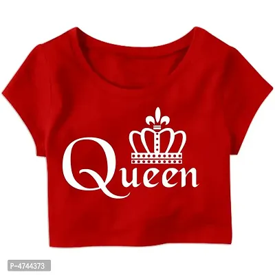 Queen Perfect Crown Printed Casual Half Sleeve Women's Crop Top-thumb0