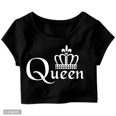 Queen Perfect Crown Printed Casual Half Sleeve Women's Crop Top