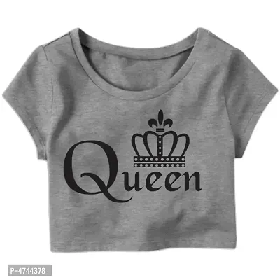 Queen Perfect Crown Printed Casual Half Sleeve Women's Crop Top-thumb0
