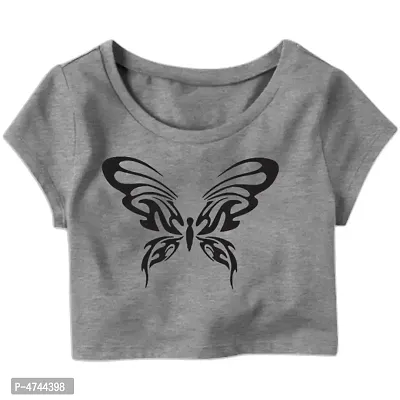 Cartoon Butterfly Printed Casual Half Sleeve Women's Crop Top