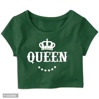 Star Queen Printed Casual Half Sleeve Womens Crop Top