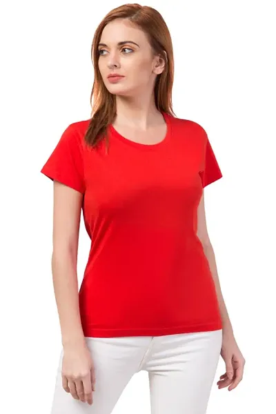 Plain Casual Half Sleeve T Shirt For Women | 100%