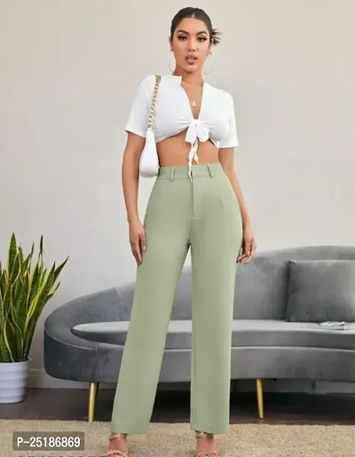 Elegant Green Lycra Solid Trouser For Women-thumb0