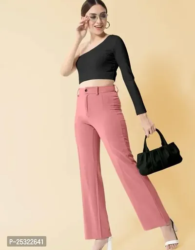 Elegant Cotton Blend Solid Trousers For Women-thumb0