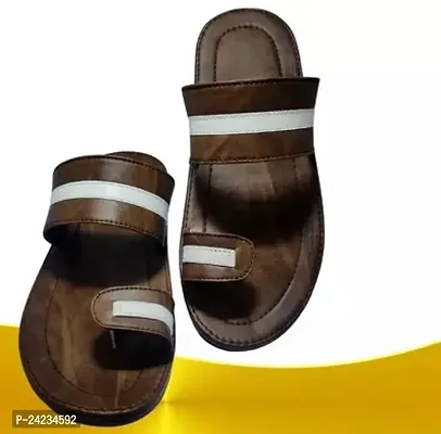Comfortable Brown Synthetic Leather Slippers For Women-thumb0