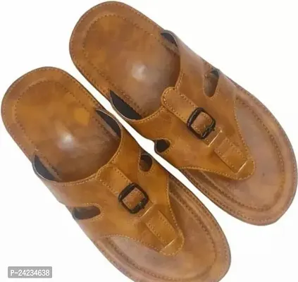 Comfortable Brown Synthetic Leather Slippers For Women