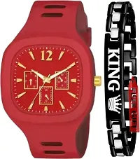 RED SQUARE HANDS  WRIST STRAP BRANDED WATCH FOR MENS  BOYS Analog Watch - For Boys UNIQUE ANALOG SQUARE BLACK DIAL STYLISH DESIGNER ANALOG WATCH-thumb3