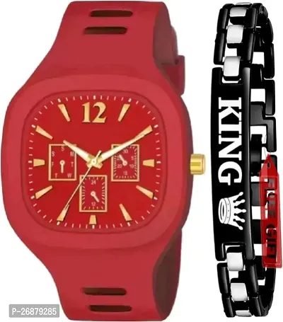 RED SQUARE HANDS  WRIST STRAP BRANDED WATCH FOR MENS  BOYS Analog Watch - For Boys UNIQUE ANALOG SQUARE BLACK DIAL STYLISH DESIGNER ANALOG WATCH-thumb4