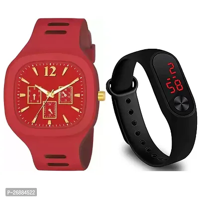 Red Miller Analog Watch - For Boys Stylish Square Dial Smooth Silicon Strap STYLISH DESIGNER