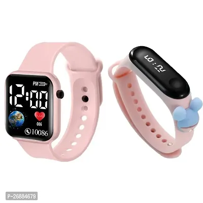 Pink Square And M4 Digital LED Kids Digital Watch - For Boys  Girls