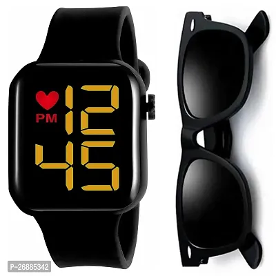 Black Square And Sunglass Design Blue Dial LED Digital Watch for Boys  Girls Digital Watch - For Girls Or Boys