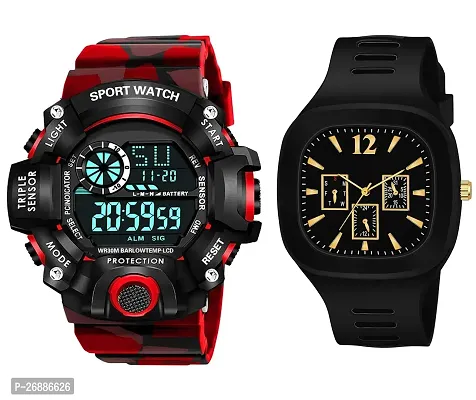 Red Sportz Military And Black Combo Of Analog Watch  Waterproof Digital Watch Combo Digital Watch - For Boys Combo Of 2 Different Watches For Men And Boys