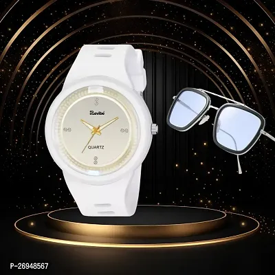Round White Analog  Watch And Sunglasses Combo For Boy or Men