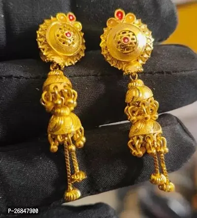 Stylish Golden Alloy Drop Earrings For Women-thumb0