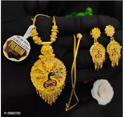 Shimmering Golden Alloy Pendant Set For Women
