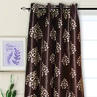 KANUSHI Industries? 2 Pieces Washable Polyster Eyelet Window Curtain Set- 5 Ft (VAR-CUR-FLORAL-BROWN-5FEET-2PCS)-thumb1