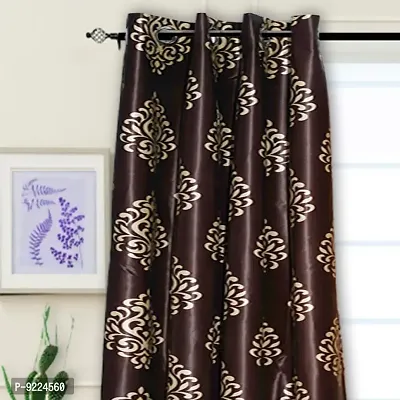 KANUSHI Industries? 2 Pieces Washable Polyster Eyelet Window Curtain Set- 5 Ft (VAR-CUR-FLORAL-BROWN-5FEET-2PCS)-thumb2