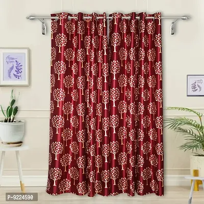 KANUSHI Industries ? Polyester Eyelet Window Curtain Set (VAR-CUR, Maroon Tree, 7feet)- 2 Pieces-thumb0