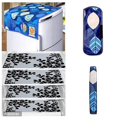 KANUSHI Industries? 1Pc Fridge Cover for Top with 6 Utility Pockets + 2 Handles Covers + 4 Fridge Mats (VAR-FRI-Blue-Long-Leave+2-Handle+M-2-04)-thumb0