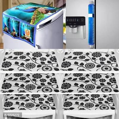 KANUSHI Industries? PVC Fridge Mats Set Of 6 / Refrigerator Mats+1 Pc Fridge cover/Refrigerator cover+1 Fridge/Refrigerator handle cover (FRI-PEOCOCK-BLUE+1-HDL-BLUE-BOX+M-3-06)