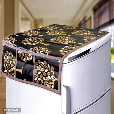KANUSHI Industries? 1Pc Fridge Cover for Top with 6 Utility Pockets + 1 Handles Covers + 4 Fridge Mats (FRI-Tree-Brown+1-Handle+M-11-04)-thumb2