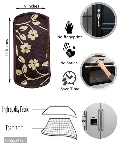 KANUSHI Industries? Washable Cotton Rose Design 1 Pc Lpg Gas Cylinder Cover+1Pc Fridge Cover/Refrigerator Cover+1 Pc Handle (CYL+FRI+1-Handle-Brown-Raj)-thumb4