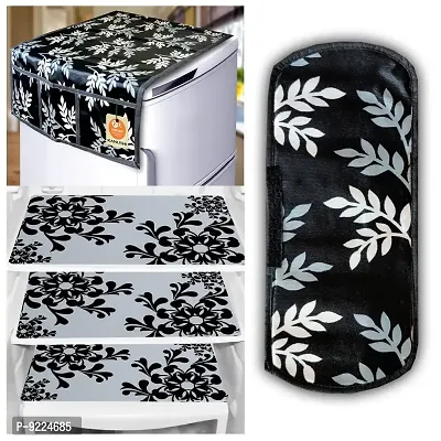 KANUSHI Industries? 1Pc Fridge Cover for Top with 6 Utility Pockets + 1 Handles Covers + 3 Fridge Mats (VAR-FRI-BLACK-SMALL-LEVS-COMBO-M-2)