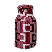 KANUSHI Industries? Washable Cotton Rose Design 1 Pc Lpg Gas Cylinder Cover+1Pc Fridge Cover/Refrigerator Cover+1 Pc Handle (CYL+FRI+1-Handle-Maroon-Box)-thumb2