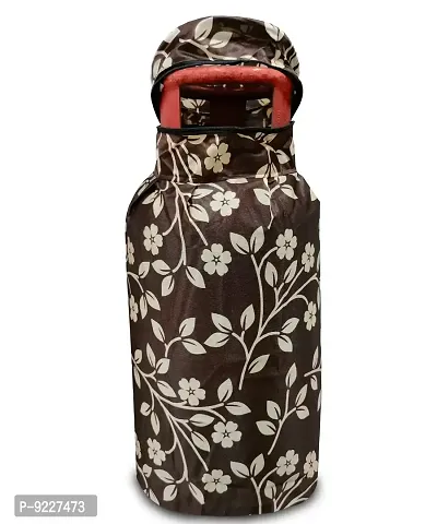 KANUSHI Industries? Washable Cotton Rose Design 1 Pc Lpg Gas Cylinder Cover+1Pc Fridge Cover/Refrigerator Cover+1 Pc Handle (CYL+FRI+1-Handle-Brown-Raj)-thumb3