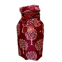 KANUSHI Industries? Washable Cotton Rose Design 1 Pc Lpg Gas Cylinder Cover+1Pc Fridge Cover/Refrigerator Cover+1 Pc Handle (CYL+FRI+1-Handle-Maroon-Tree)-thumb2