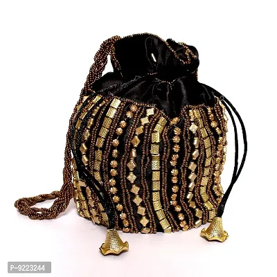 Kanushi Industries? Heavily Rajasthani Fancy Zari Potli Bag/Potli Purse/Cluth/Bridal Cluth/Bridal Purse for Party/Wedding/Wedding Gift (Black) (High Quality)