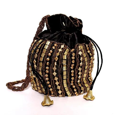 Kanushi Industries? Heavily Rajasthani Fancy Zari Potli Bag/Potli Purse/Cluth/Bridal Cluth/Bridal Purse for Party/Wedding/Wedding Gift (Black) (High Quality)