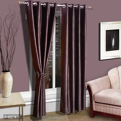 KANUSHI Industries? 2 Pieces Washable Polyster Eyelet Window Curtain Set (Curtain Plain Brown)