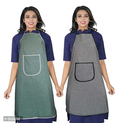 KANUSHI Industries Apron For Kitchen Waterproof With Front Pocket- Set of 2 (VAR-APRN-2-SCL-GREEN+BLACK)-thumb0