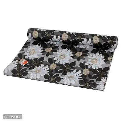 Kanushi Industries? Checkered PVC Wardrobe/Kitchen/Drawer/Shelf Mat- Black  White Floral Design 10Mtr Roll-thumb0