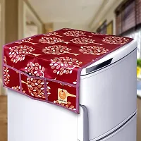 KANUSHI Industries? Washable Cotton Rose Design 1 Pc Lpg Gas Cylinder Cover+1Pc Fridge Cover/Refrigerator Cover+1 Pc Handle (CYL+FRI+1-Handle-Maroon-Tree)-thumb1