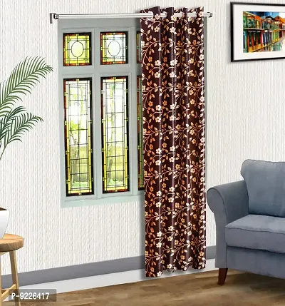 KANUSHI Industries? 1 Pieces Washable Polyster Eyelet Window Curtain Set (Curtain Brown Raj 1PC)-thumb0