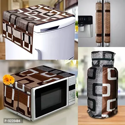 KANUSHI Industries? Washable Cotton 1 Piece Lpg Gas Cylinder Cover+1 Pc Fridge Covers/Refrigerator Cover +1 Pc Microwave Cover+2 Pc Handle Cover (CYL+FRI+Micro+2-Handle-Brown-Box)