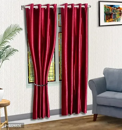 KANUSHI Industries? 2 Pieces Washable Polyster Eyelet Window Curtain Set- 7 Ft (CUR-PLAIN-MAROON-7FEET-2PCS)