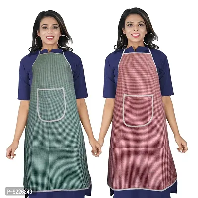 KANUSHI Industries Apron For Kitchen Waterproof With Front Pocket- Set of 2 (VAR-APRN-2-SCL-GREEN+RED)