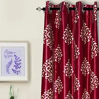 KANUSHI Industries? 2 Pieces Washable Polyster Eyelet Window Curtain Set (Curtain Maroon Floral)-thumb1