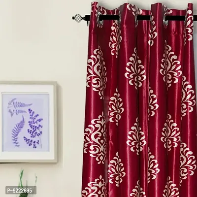 KANUSHI Industries? 2 Pieces Washable Polyster Eyelet Window Curtain Set (Curtain Maroon Floral)-thumb2