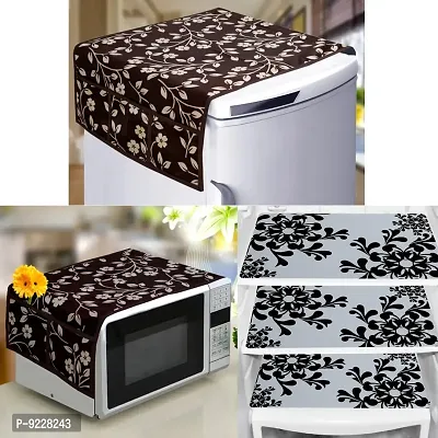 KANUSHI Industries? 1 Pc Microwave/Oven Top Cover + 1 Pc Fridge/Refrigerator Top Cover + 3 Fridge Mate (Micro+FRI-Brown-Raj+M-02)