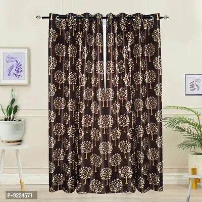 KANUSHI Industries? 2 Pieces Polyster Eyelet Window Curtain Set- 7 Ft (VAR-CUR-BROWN-TREE-7FEET-2PCS)-thumb0