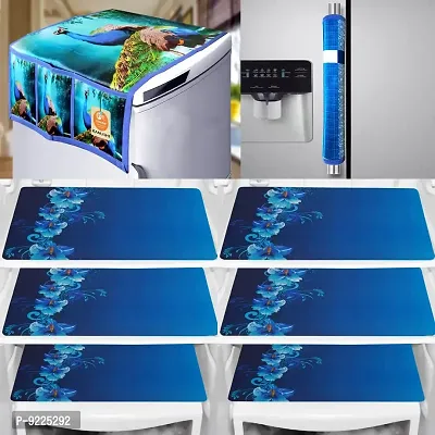 KANUSHI Industries? PVC Fridge Mats Set Of 6 / Refrigerator Mats+1 Pc Fridge cover/Refrigerator cover+1 Fridge/Refrigerator handle cover (FRI-PEOCOCK-BLUE+1-HDL-BLUE-BOX+M-8-06)