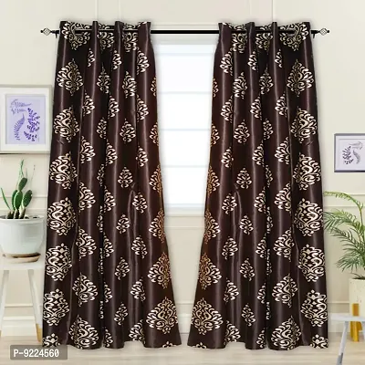 KANUSHI Industries? 2 Pieces Washable Polyster Eyelet Window Curtain Set- 5 Ft (VAR-CUR-FLORAL-BROWN-5FEET-2PCS)-thumb0